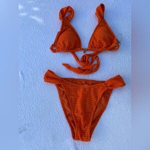 Samiol Vibrant Orange Textured Bikini Set M B03